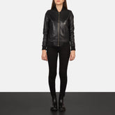 Women Black Leather Bomber Jacket